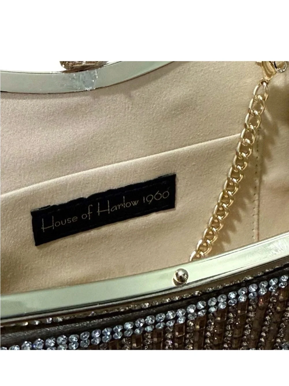 🥂House of Harlow 1960 Champagne Evening Clutch ✨ Gold Crystal Glam ⚜️